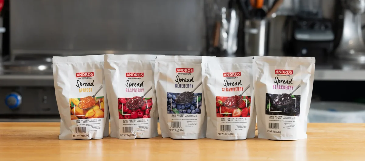 An arrangement of Andros Professional Spreads on a table