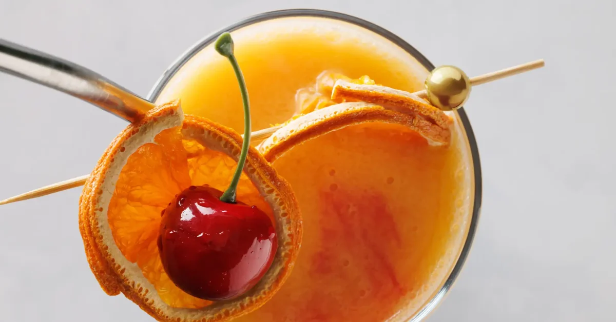 Sex on the Beach drink. Cherry in the drink.