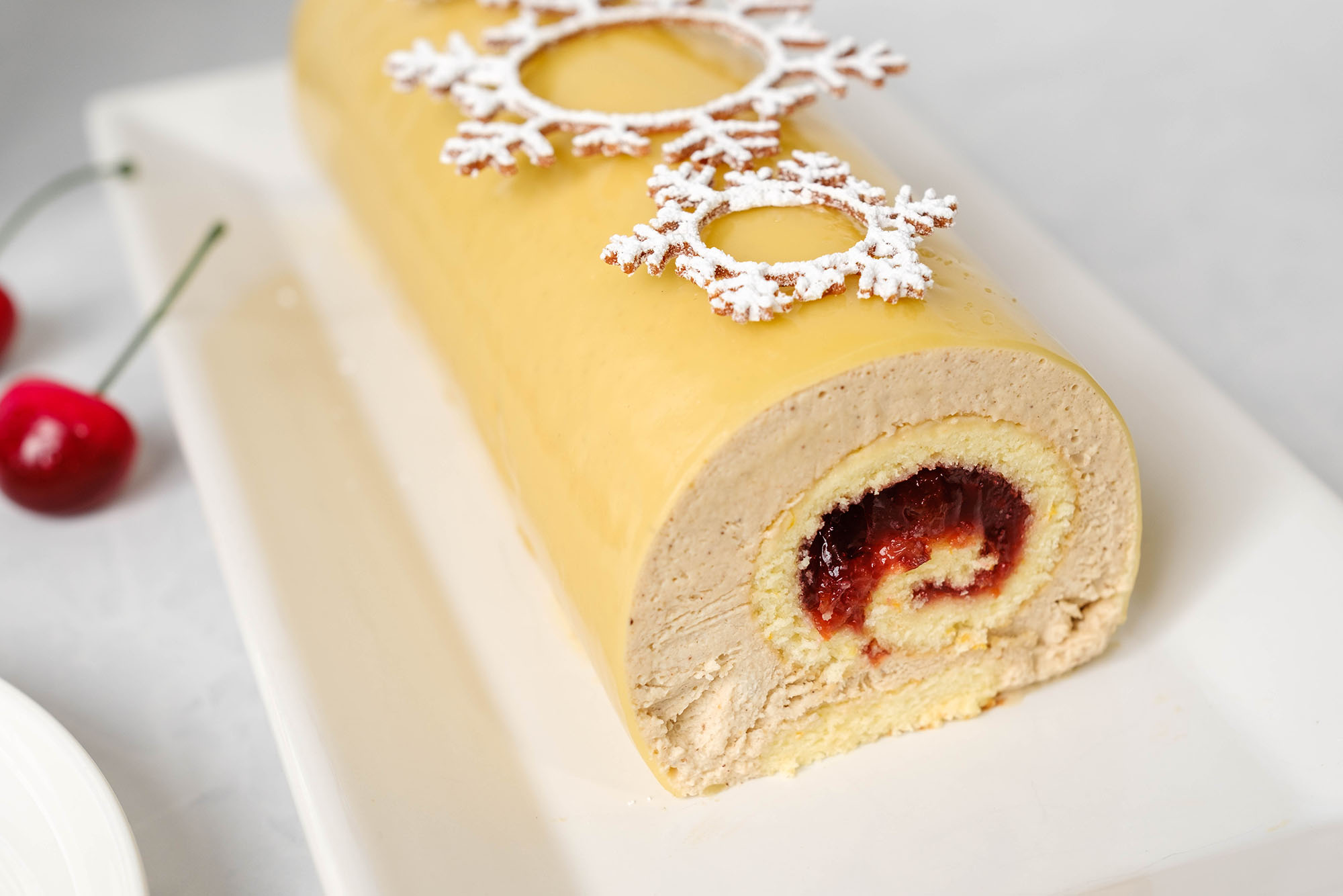 Cherry Gingerbread Roulade with Salted Mandarin Mousse, Mandarin Glaze ...